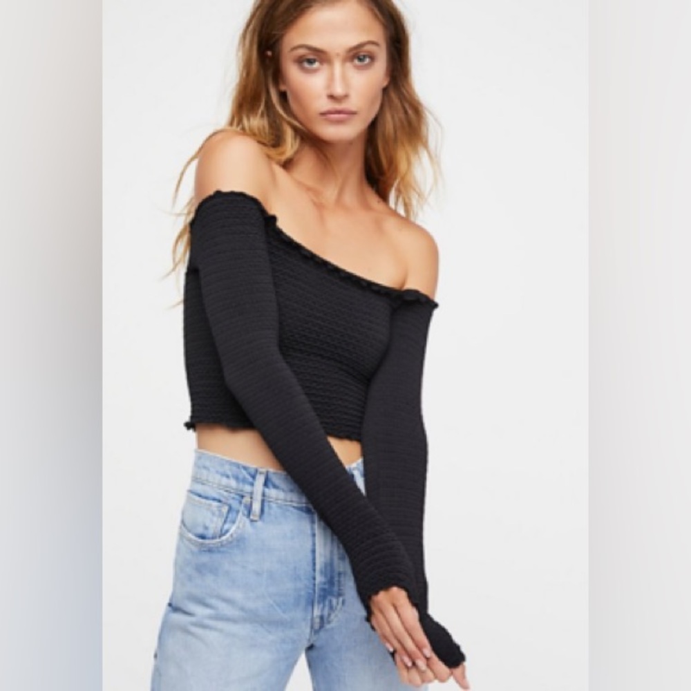 NWT Free People Textured Long Sleeve Crop Top M/L
